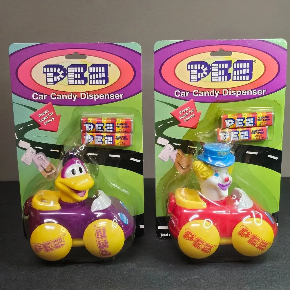 Pez Cars Candy Dispensers Vtg Lot of 2 Peter the Clown Pez-A-Saur NIP